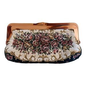 Vintage Floral Petit Point Plastic Snap Closure Clutch